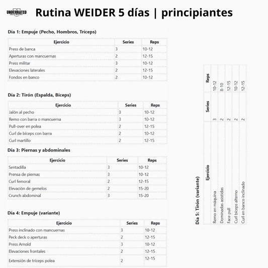 La mejor rutina Weider 5 días frecuencia 2 para principiantes