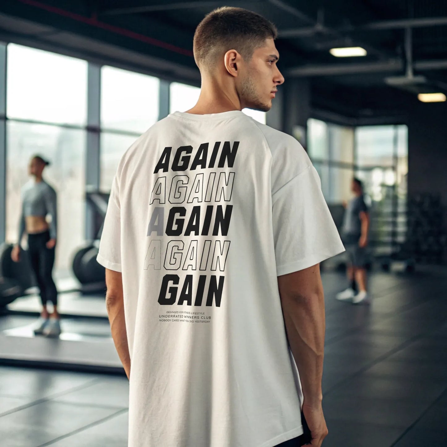 Camiseta oversize gym AGAIN AGAIN AND AGAIN en Underrated.es