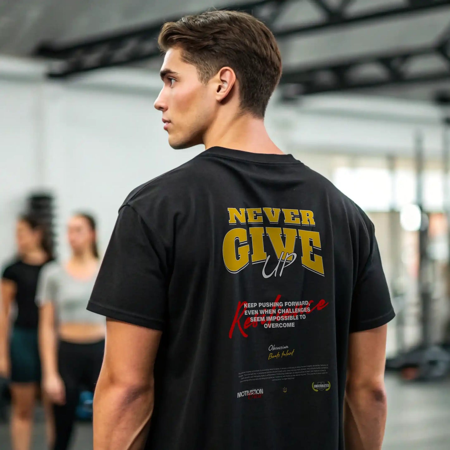 Camiseta oversize gym NEVER GIVE UP en underrated