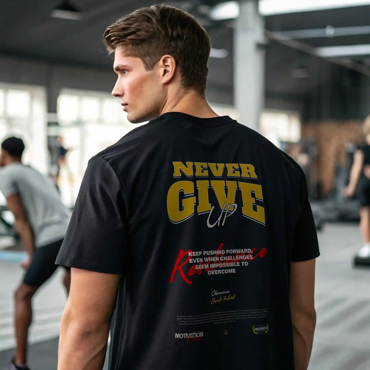 Camiseta oversize gym NEVER GIVE UP en underrated