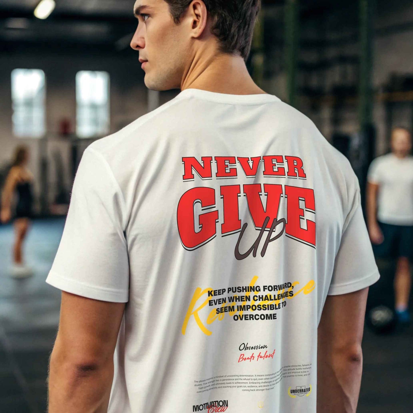 Camiseta oversize gym NEVER GIVE UP en underrated