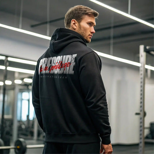 Sudadera gym negra PRESSURE IS A PRIVILEGE EN UNDERRATED.ES