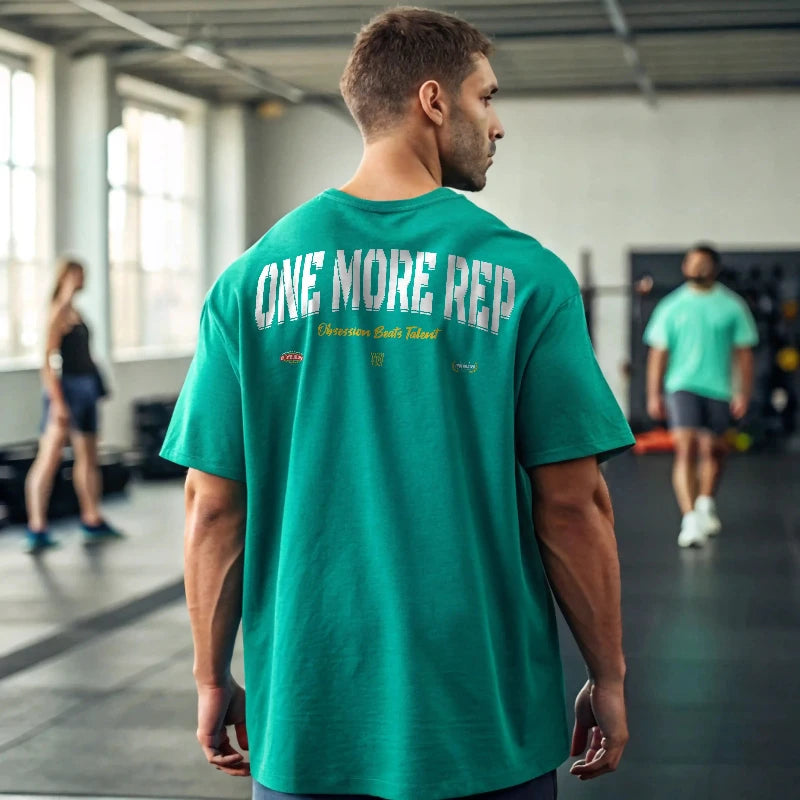 camiseta oversize gym one more rep verde teal en underrated.es