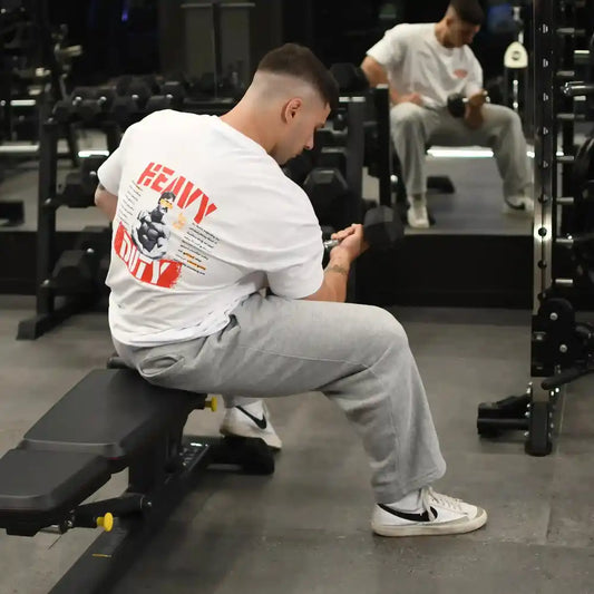 Camiseta oversize gym HEAVY DUTY BLANCA para hombre en el gimnasio - Underrated