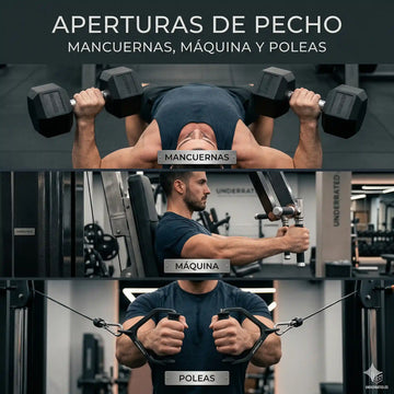 Aperturas de pecho mancuernas, máquina y poleas