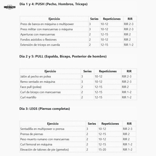 La mejor rutina PUSH PULL LEGS para principiantes 5 días