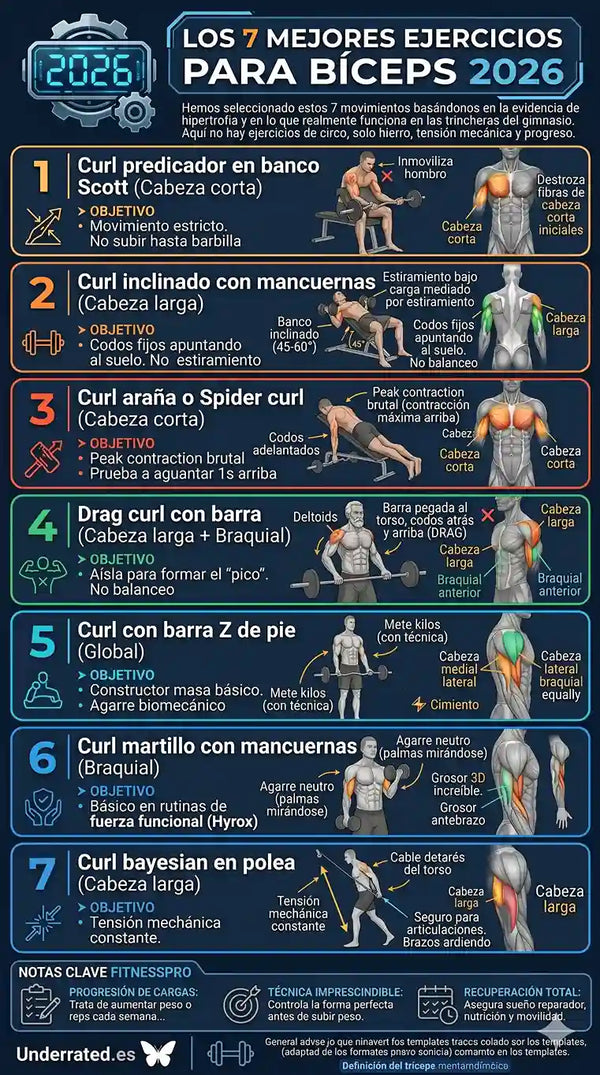 Los 7 mejores ejercicios para bíceps 2026