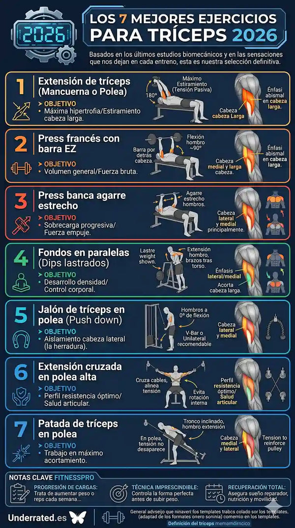 Los 7 mejores ejercicios para tríceps 2026