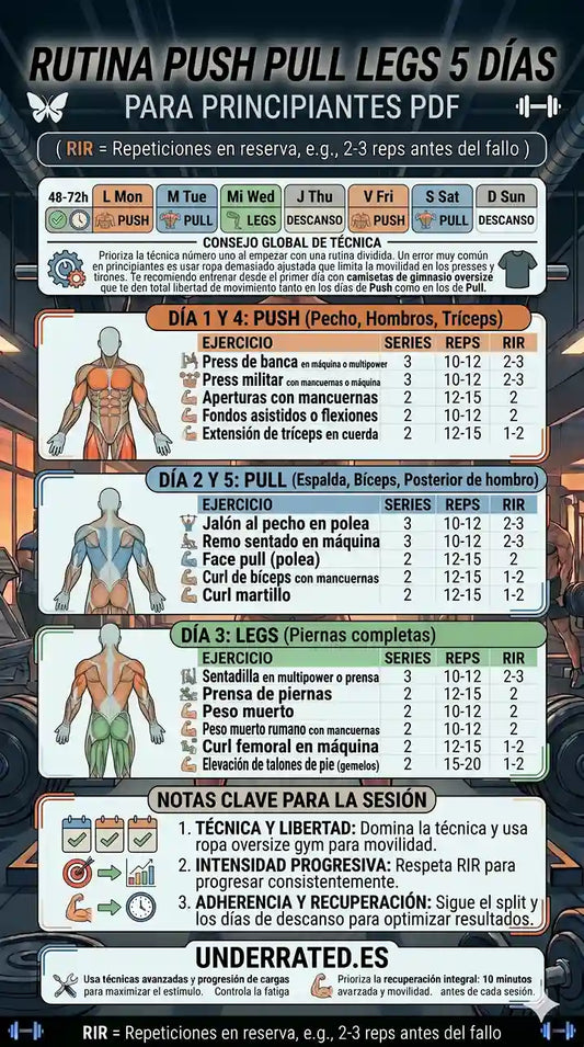 Rutina PUSH PULL LEGS 5 días, frecuencia 2 para principiantes PDF