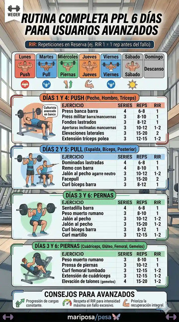 Rutina de entrenamiento PUSH PULL LEGS 6 días