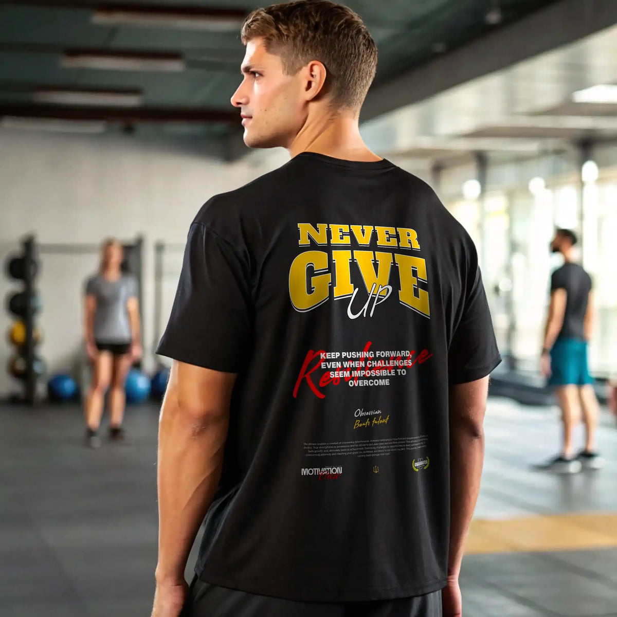 Camiseta oversize gym NEVER GIVE UP en underrated