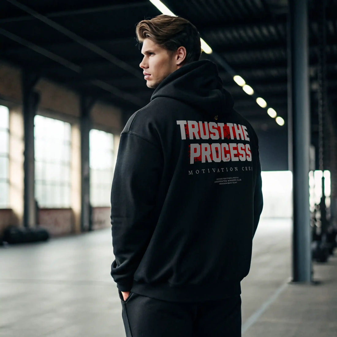 Sudadera gym TRUST THE PROCESS BLACK en Underrated.es