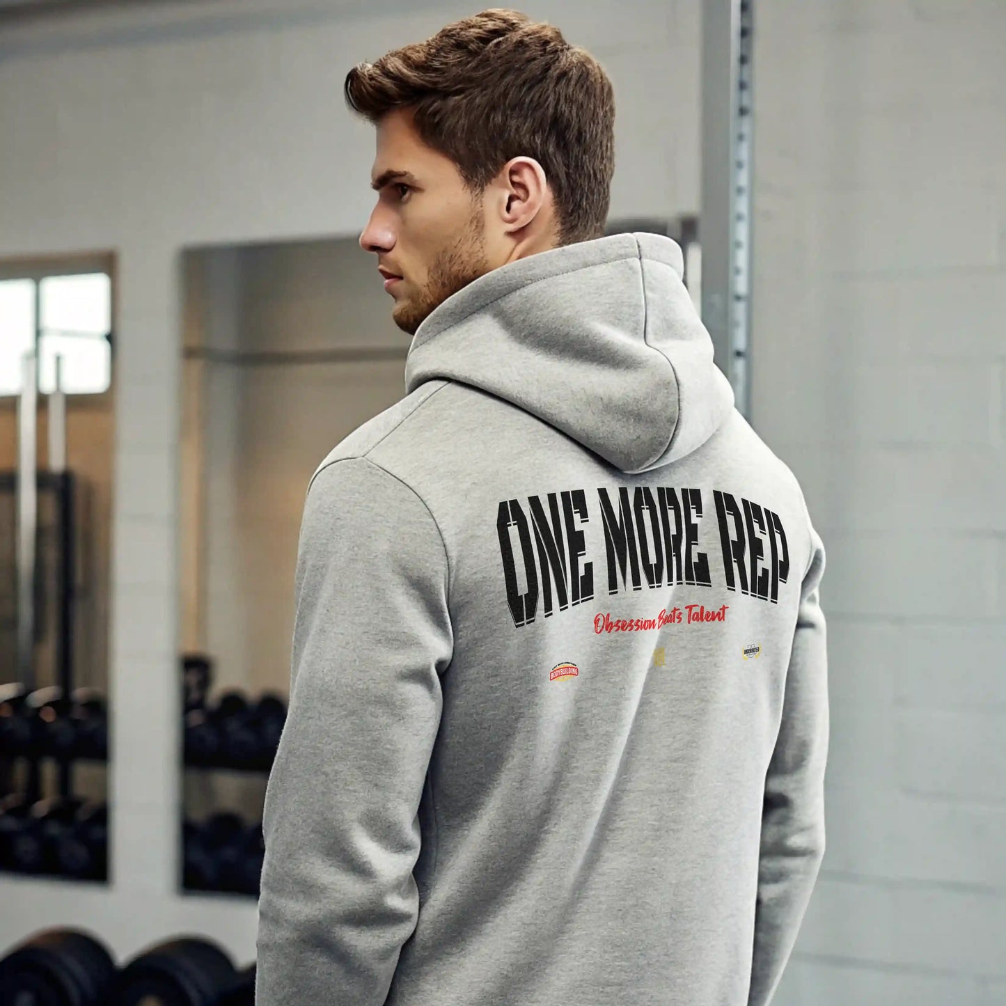 Sudadera gym gris ONE MORE REP en underrated.es