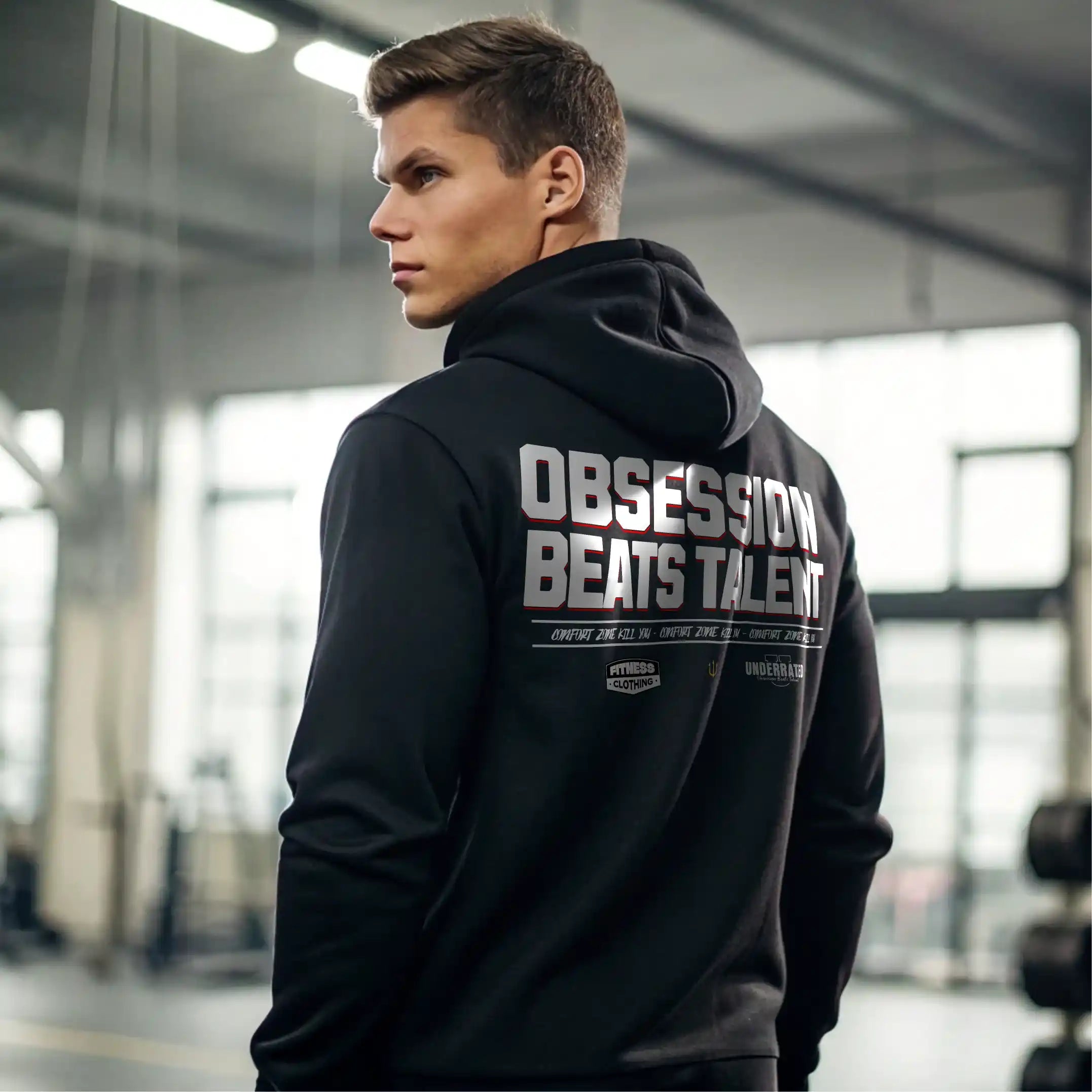 Sudadera gym negra OBSESSION BEATS TALENT EN UNDERRATED.ES