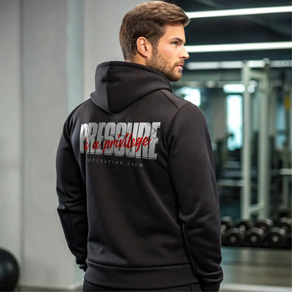Sudadera gym negra PRESSURE IS A PRIVILEGE EN UNDERRATED.ES