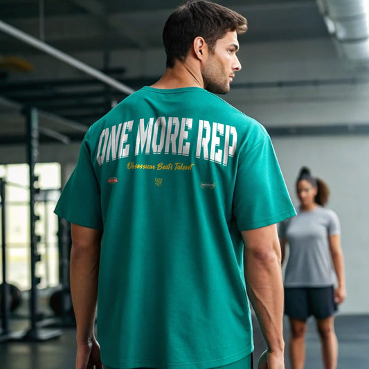 camiseta oversize gym one more rep verde teal en underrated.es