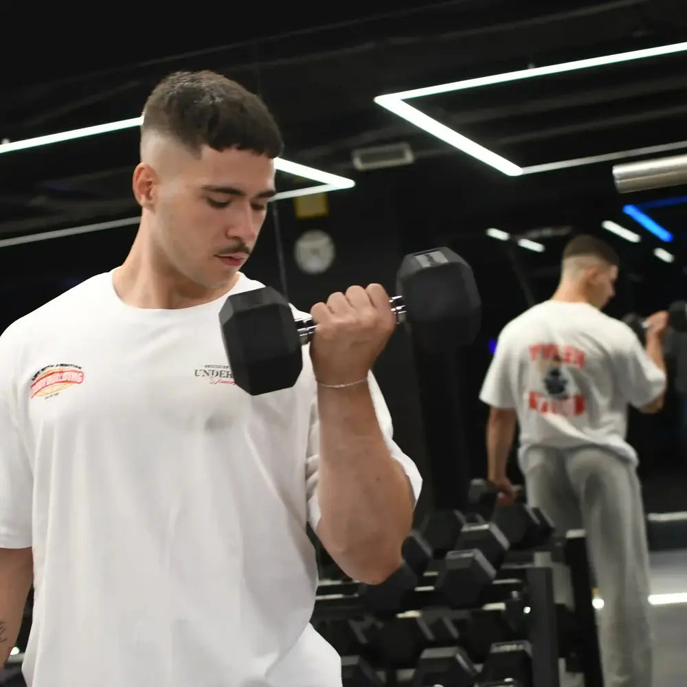 Camiseta oversize gym HEAVY DUTY blanca para hombre - Underrated