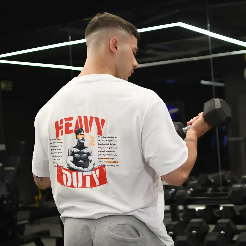 Camiseta oversize gym HEAVY DUTY blanca para hombre - Underrated
