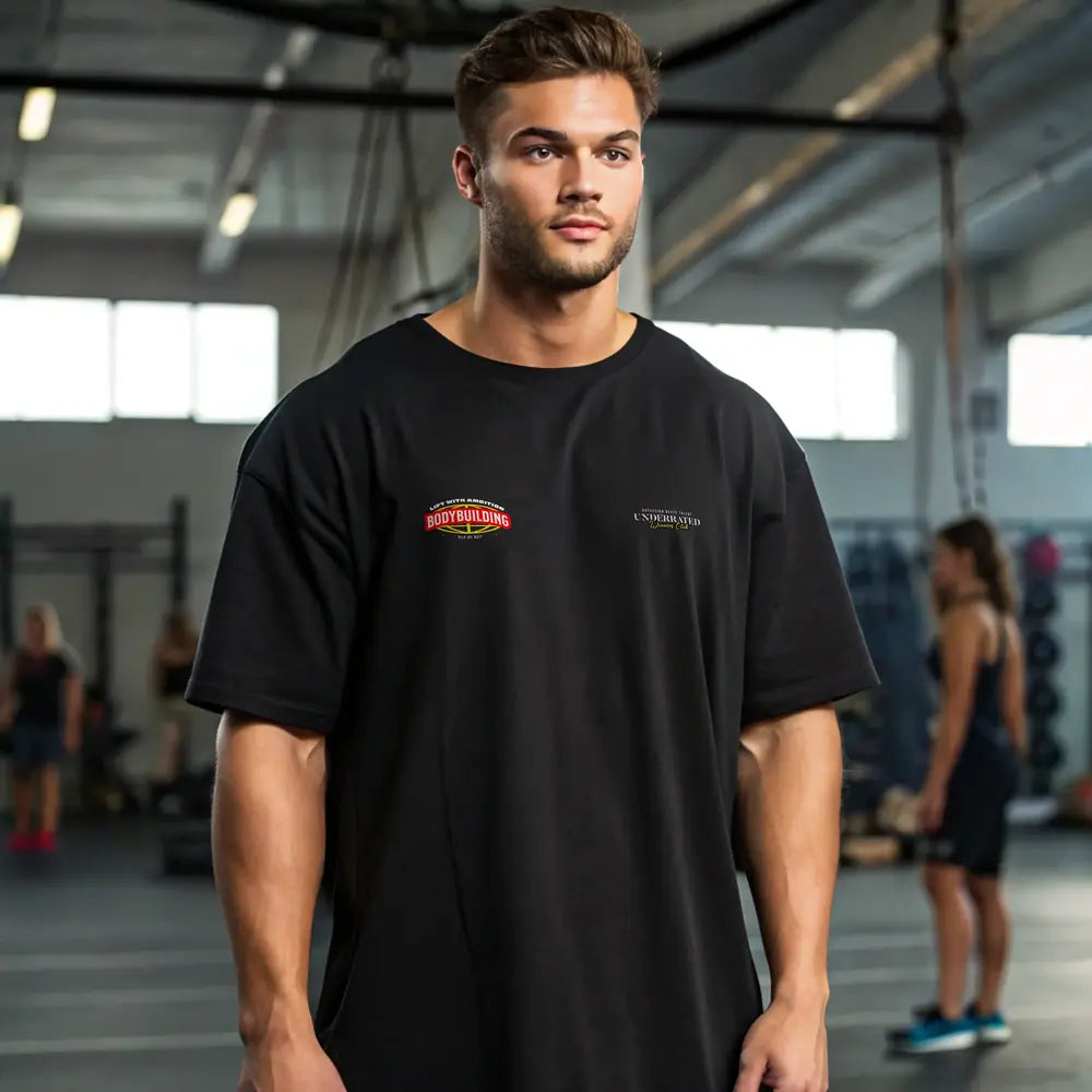 Camiseta oversize gym HEAVY DUTY negra para hombre - vista de frente -Underrated

